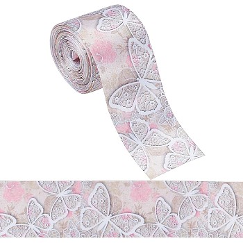 10 Yards Printed Polyester Ribbon, for Bowknot Making, Flat, Colorful, Butterfly Pattern, 5.1x0.02cm