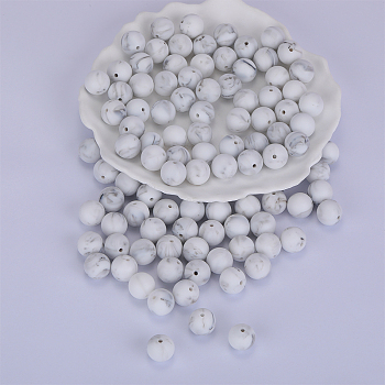 Round Silicone Focal Beads, Chewing Beads For Teethers, DIY Nursing Necklaces Making, Gray, 15mm, Hole: 2mm