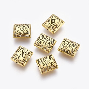 Tibetan Style Alloy Beads, Cadmium Free & Lead Free, Rectangle, Antique Golden, Size: about: 10mm long, 9mm wide, 4mm thick, hole: 1mm