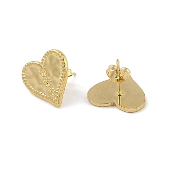 Ion Plating(IP) 304 Stainless Steel Stud Earrings Finding for Women, Heart, Real 18K Gold Plated, 25x16.5mm, Pin: 0.5x11mm