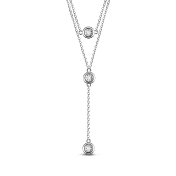 SHEGRACE Rhodium Plated 925 Sterling Silver Tiered Necklaces, with Grade AAA Cubic Zirconia and Cable Chains, Flat Round, Clear, Platinum, 14.57 inch~17.32 inch(37~44cm)