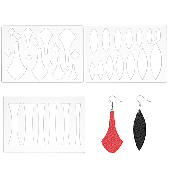 3Pcs 3 Styles Clear Acrylic Drawing Stencils, Drawing Scale Template, For DIY Scrapbooking, Mixed Shapes, 7~64x6~31mm, 1pc/style