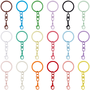54Pcs 18 Styles Spray Painted Iron & Alloy Keychain Clasps, with Chains, Mixed Color, 60~61mm, 3pcs/style