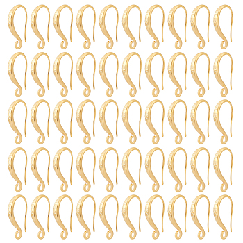 30Pcs Rack Plating Brass Earring Hooks, with Horizontal Loops, Lead Free & Cadmium Free, Real 24K Gold Plated, 19x2.5mm, Hole: 2mm, 24 Gauge, Pin: 0.5mm