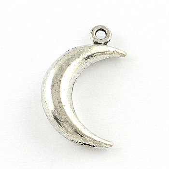 Moon Alloy Pendants, Tibetan Style, Cadmium Free & Nickel Free & Lead Free, Antique Silver, 18x10.5x4mm, Hole: 1mm, about 800pcs/1000g
