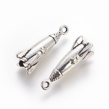 Tibetan Style Zinc Alloy Pendants, Rocket, Antique Silver, 25x9x9mm, Hole: 1.5mm