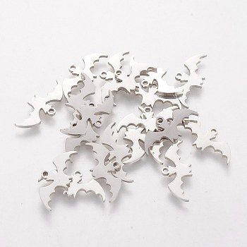 20Pcs 201 Stainless Steel Charms, Halloween, Bat, Stainless Steel Color, 7.9x17.8x1mm, Hole: 1mm