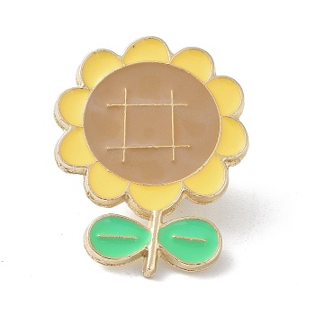 Sunflower Enamel Pin, Cute Alloy Enamel Brooch Pin for Clothes Bags, Golden, Brown, 28.5x22.5x10mm, Pin: 1mm