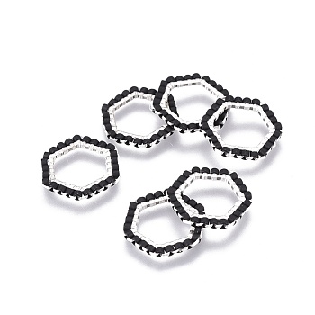 MIYUKI & TOHO Handmade Japanese Seed Beads, with 304 Stainless Steel Link Rings, Loom Pattern, Hexagon, Silver, Black, 15~15.5x16x1.8~2mm