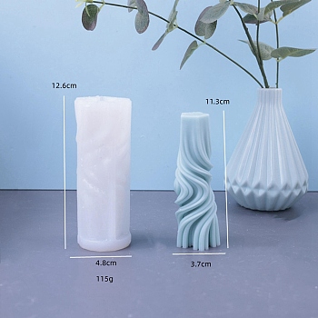 Column with Wave DIY Candle Silicone Molds, for Scented Candle Making, White, 12.6x4.8cm