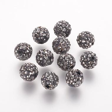 10mm Gray Round Polymer Clay+Glass Rhinestone Beads