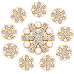 10Pcs 1-Hole Alloy Rhinestone Shank Buttons, with Plastic Imitation Pearl, Snowflake, Golden, 23x9mm, Hole: 1.8mm(BUTT-GF0003-72G)