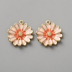 Alloy Enamel Pendants, Golden, Flower, Light Salmon, 27.5x24x4mm, Hole: 2mm(FIND-WH0433-97G-C)