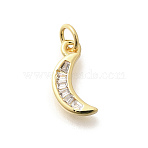Brass Micro Pave Clear Cubic Zirconia Pendants, with Jump Ring, Long-Lasting Plated, Lead Free & Cadmium Free, Moon Charms, Real 18K Gold Plated, 13.5x6.5x1.5mm, Hole: 3.5mm(KK-L225-015G)