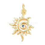 Brass Micro Pave Cubic Zirconia Pendants, Sun Charms, Cadmium Free & Lead Free, Real 18K Gold Plated, 18x13.5x2mm, Hole: 3mm(KK-D258-34G)