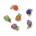 Pave Disco Ball Beads with Transparent Acrylic Charms and 304 Stainless Steel Bead Caps and Brass Ball Head pins Pendants, Fruit, 16.5x14x10.5mm, Hole: 1.6mm(X-PALLOY-TA00243)