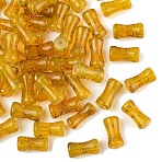 Drawbench Baking Paint Glass Beads, Bamboo, with Glitter Powder, Gold, 11.5~12x6~6.5mm, Hole: 0.8~1mm(X1-DGLA-YW0002-02A-09)
