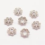 Long-Lasting Plated Brass Micro Pave Grade AAA Cubic Zirconia Fancy Bead Caps, Flower, Multi-Petal, Cadmium Free & Nickel Free & Lead Free, Platinum, 8x3mm, Hole: 2mm(ZIRC-G090-59P)