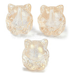 Transparent Spray Paint Glass Beads, Fox, Cornsilk, 15x14x13.5mm, Hole: 1.2mm(X1-GLAA-H035-01C)