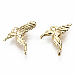 Brass Pendants, Nickel Free, Bird, Real 18K Gold Plated, 16x17x5mm, Hole: 1.2mm(KK-S356-183G-NF)