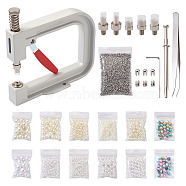 Pandahall Manual Pearl Rivet Fixing Kits, include Imitation Pearl Acrylic Beads, Stainless Steel Tweezers & Four Claw Nails & 4 Prongs Diamond Claw Tweezers, Manual Pearl Rivet Fixing Machine, Mixed Color(DIY-TA0008-49)