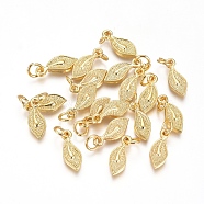 Electroplated Alloy Charms, Long-Lasting Plated, with Brass Jump Ring, Leaf, Golden, 14x5.5x2mm, Hole: 3.5mm(PALLOY-G267-14G)
