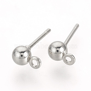 Iron Ball Stud Earring Findings, with Loop, Platinum, 6.5x4mm, Hole: 1mm, Pin: 0.8mm(KK-R071-09P)