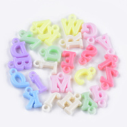 Opaque Acrylic Pendants, Mixed Letters, Mixed Color, 13~15x6~13x3.5mm, Hole: 2mm, about 2100pcs/500g(MACR-S296-95)
