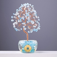 Natural Aquamarine Sculpture Display Decorations, for Home Office Desk, Tree, 57x140~170mm(PW-WG149A9-04)