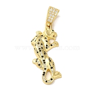 Rack Plating Brass Micro Pave Black Cubic Zirconia Pendants, Cadmium Free & Lead Free, Long-Lasting Plated, Leopard, Real 18K Gold Plated, 42.5x18x4mm, Hole: 8.5x5.5mm(KK-P267-01D-G)