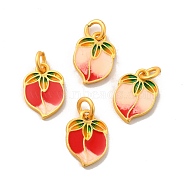 Alloy Enamel Pendants, with Jump Ring, Lead Free & Cadmium Free, Peach Charm, Matte Gold Color, 14x10x1.6mm, Hole: 3mm, Jump Ring: 5.5x1mm(ENAM-K067-72MG)