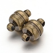Brass Magnetic Clasps with Loops, Oval, Antique Bronze, 11x7mm, Hole: 1.5mm(KK-H361-AB)
