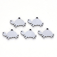 304 Stainless Steel Charms, Laser Cut, Tortoise, Stainless Steel Color, 9.5x15x1mm, Hole: 1.2mm(X-STAS-N092-30)