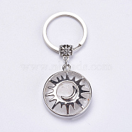 Natural Quartz Crystal Keychain, with Brass Finding, Flat Round with Sun & Moon, 64mm(KEYC-G043-B08)
