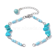 Synthetic Turquoise Chips & Handmade Seed Beads Bracelet Making, with 304 Stainless Steel Ends Chains, 7 inch(17.9cm)(AJEW-MZ00001-04)