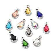 UV Plating Alloy Glass Pendants, Platinum, Faceted Teardrop, Mixed Color, 20.5x12x5mm, Hole: 2mm(PALLOY-M209-01P)