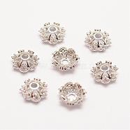 Long-Lasting Plated Brass Micro Pave Grade AAA Cubic Zirconia Fancy Bead Caps, Flower, Multi-Petal, Cadmium Free & Nickel Free & Lead Free, Real Platinum Plated, 8x3mm, Hole: 2mm(ZIRC-G090-59P)