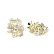 Brass with Resin Imitation Pearl Stud Earrings, with Micro Pave Cubic Zirconia, Flower, Golden, 31x25mm(EJEW-B046-02G)