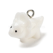 Opaque Resin Dinosaur Pendants, Cartoon Triceratops Charms with Platinum Tone Iron Loops, White, 15x21x9mm, Hole: 2mm(RESI-Z028-02C)