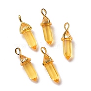 Bullet Glass Pointed Pendants, with Golden Tone Brass Findings, Lead free and Cadmium Free, Gold, 28~29.5x9~9.5x8mm, Hole: 4.5x3mm(GLAA-K058-02G-05)
