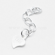 925 Sterling Silver Extender Chains, with Heart Charms, Silver, 39~41mm, Heart: 7x5x0.5mm(STER-F032-10S)