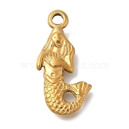 Ion Plating(IP) 304 Stainless Steel Pendants, Mermaid Charm, Golden, 22.5x11.6x2.8mm, Hole: 2mm(STAS-M075-26G)