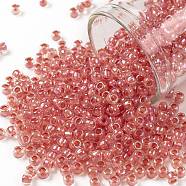 TOHO Round Seed Beads, Japanese Seed Beads, (779) Inside Color AB Crystal/Salmon Lined, 8/0, 3mm, Hole: 1mm, about 222pcs/10g(X-SEED-TR08-0779)