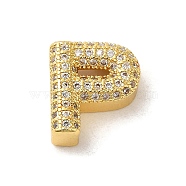 Brass Micro Pave Clear Cubic Zirconia Charms, Real 18K Gold Plated, Letter P, 10.5~13.5x3.5~14x5mm, Hole: 1.8~2x1.8~2.5mm(ZIRC-C009-01G-P)