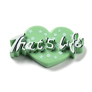 Opaque Resin & Plastic Cabochons, Heart with Word That's Life, Lime Green, 20x34.5x6.5mm(RESI-K029-02D)