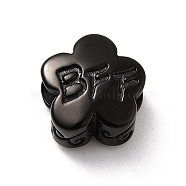 304 Stainless Steel European Beads, Large Hole Beads, Flower with Word Bff, Black, 11x6.5mm, Hole: 4mm(STAS-S147-02A)