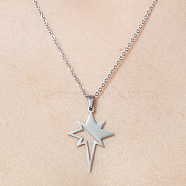 201 Stainless Steel Hollow Star Pendant Necklace, Stainless Steel Color, 17.72 inch(45cm)(NJEW-OY001-88)