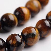 Round Natural Tiger Eye Gemstone Bead Strands, 10mm, Hole: 1mm, about 38pcs/strand, 14.9 inch