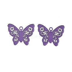 Spray Paint 430 Stainless Steel Charms, Butterfly with Flower, Blue Violet, 11.5x14x0.3mm, Hole: 1.2mm(STAS-C153-09J)