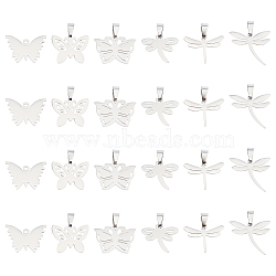 Unicraftale 24Pcs 6 Style 304 Stainless Steel Stamping Blank Tag Pendants, Butterfly & dragonfly, Stainless Steel Color, 4pcs/style(STAS-UN0025-78)